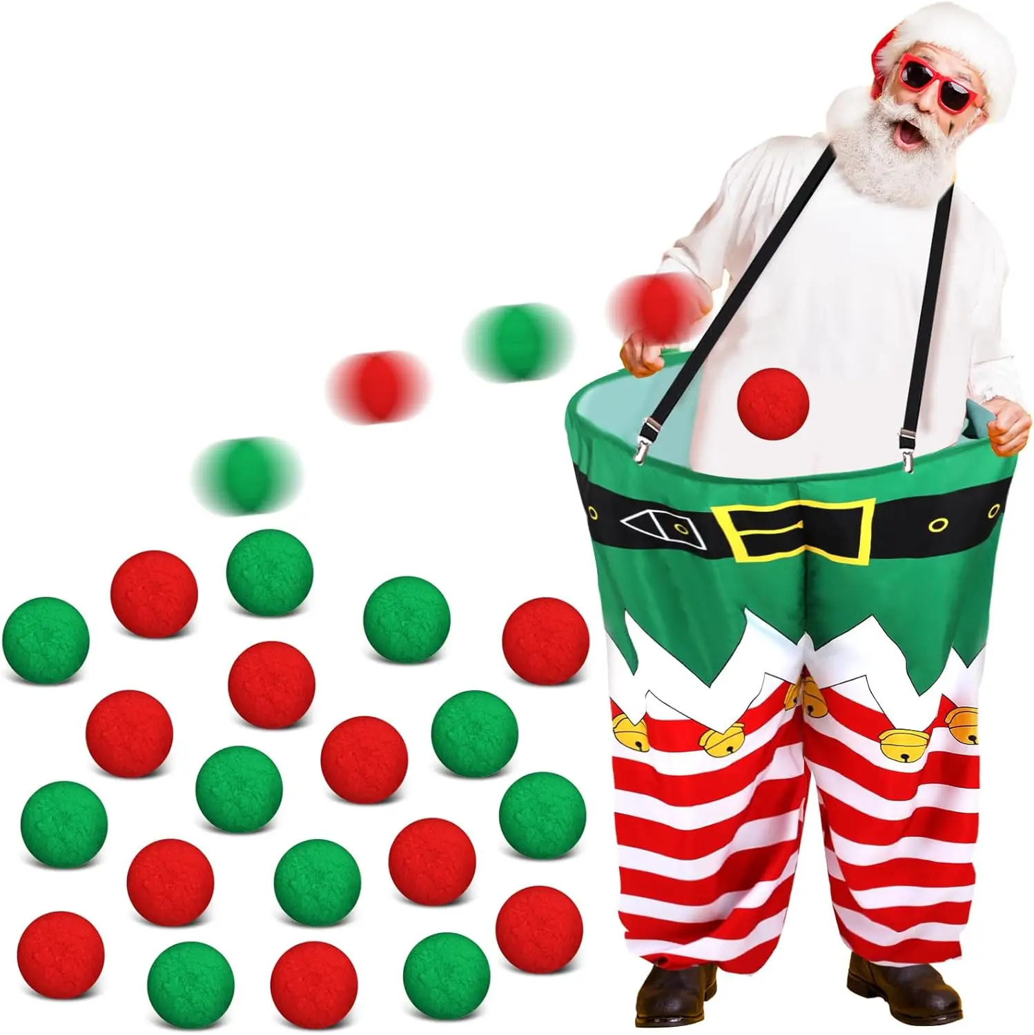 Leitee Santa Granny Pants Snowball Fight Games Red White Christmas Fake Snowball Tossing Activity Snowman Elf Christmas Party Games for Families Yard Outdoor Indoor