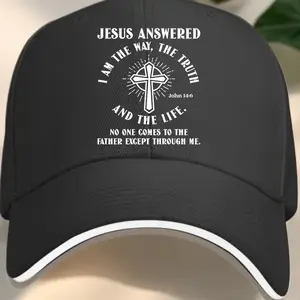 Men's Christian Baseball Cap - Black Religious Hat with John 14:6 Scripture "I Am The Way, The Truth, The Life", Jesus Answered Design, Sandwich-Brim Sun Protection, Faith-Based Gift for Dads