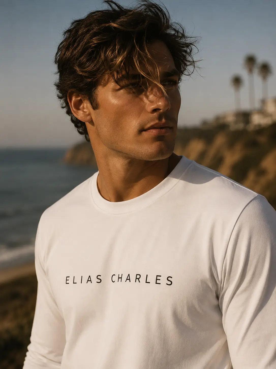 Elias Charles name logo Long Sleeve Tee | Minimalist Text Monogram
