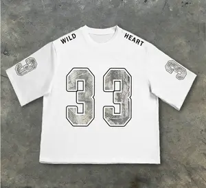 American retro sports style T-shirt with numeric print, made entirely of polyester, breathable, oversized loose casual short sleeves