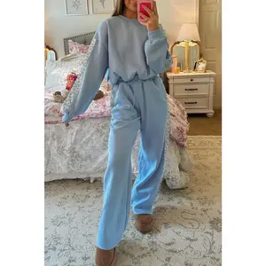 Beau Blue Floral Patchwork Drop Shoulder Pullover and Sweatpants Lounge Set