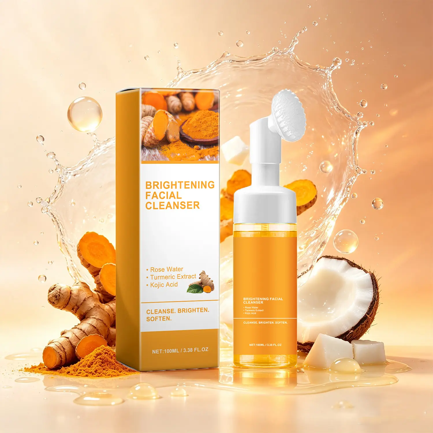 Turmeric Foaming Facial Cleanser Kojic Acid Face Wash Deep Cleansing Gentle Facial Cleanser Daily Skin Care for Fresh Smooth Looking Skin 100ml