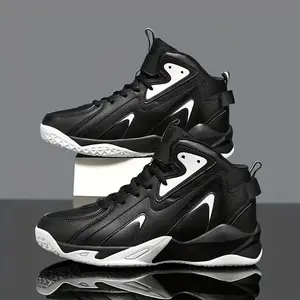 Large Size Men's High Top Basketball Shoes, Comfortable Breathable Non-Slip Shock Absorption Lace-Up Sports Shoes Athletic Footwear