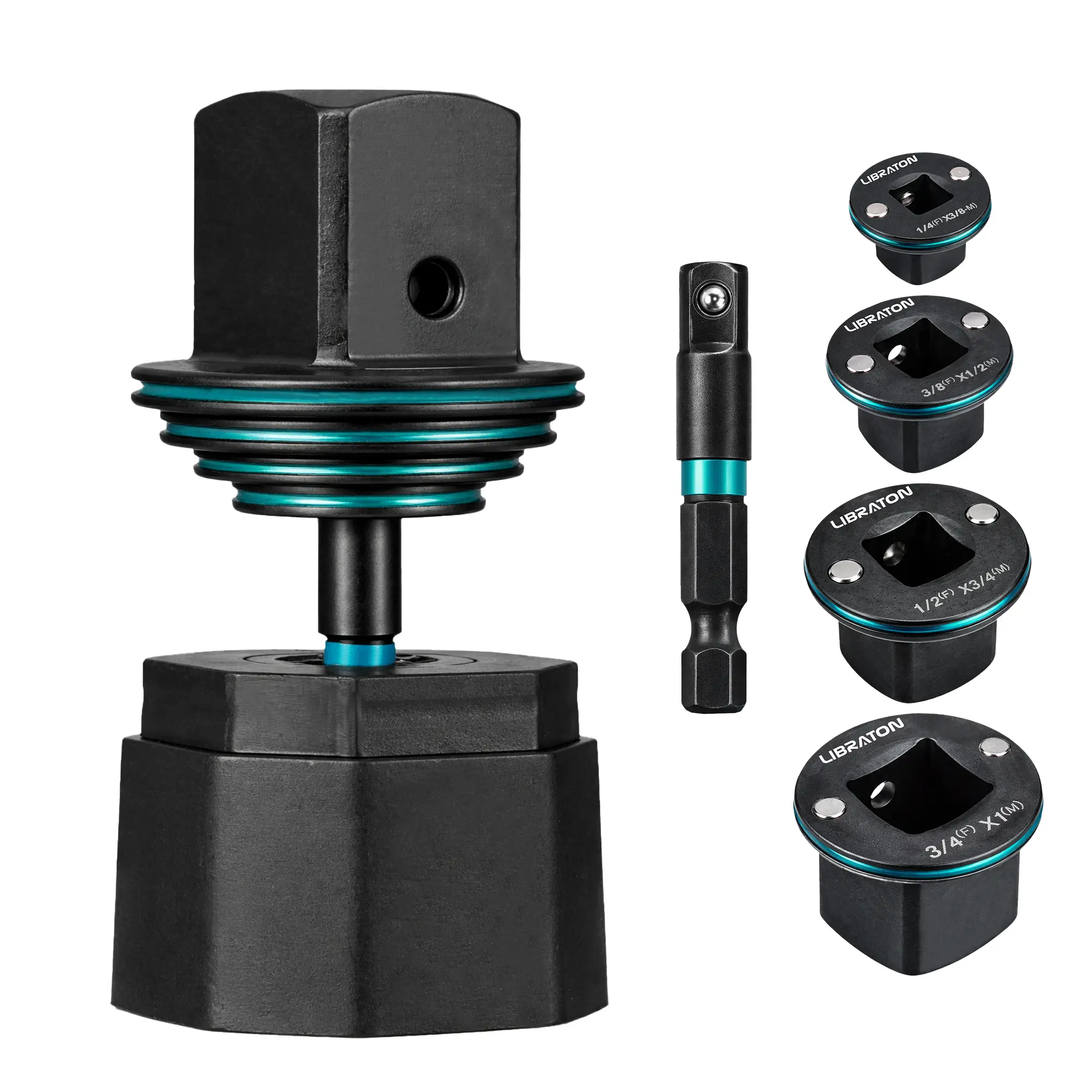 LIBRATON 5-Piece Slim CR-V Forged Steel Magnetic Impact Socket Adapter Set - 1/4" Hex Bonus, 45% Thinner Fit, Dual Magnets, Full Torque, Corrosion-Resist Coat, Laser-Marked Sizes, Stackable Storage, Fits 1/4-1" for Impact Wrenches, Drills