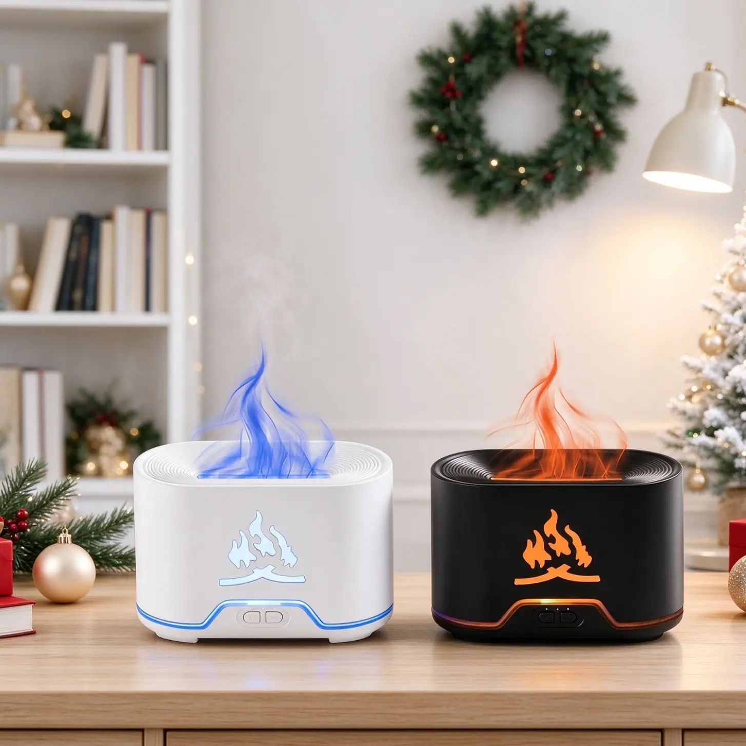 2pcs Realistic Flame Humidifier, Perfect Christmas Home Decor & Aroma Diffuser Christmas Gift Idea! Flame Effect Aromatherapy Diffuser Humidifier