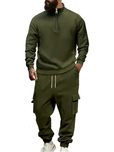 Men's Winter Casual Fleece Lined Zipper Work Pants Set, Warm Long Trousers for Fall & Winter, Comfortable Daily Wear