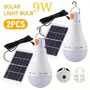2pcs USB Rechargeable LED Light Bulbs with Solar Panel & USB Charging - Portable Hanging Camping & Hiking Light with 4 Light Modes (Daylight, Nightlight, Flashlight
