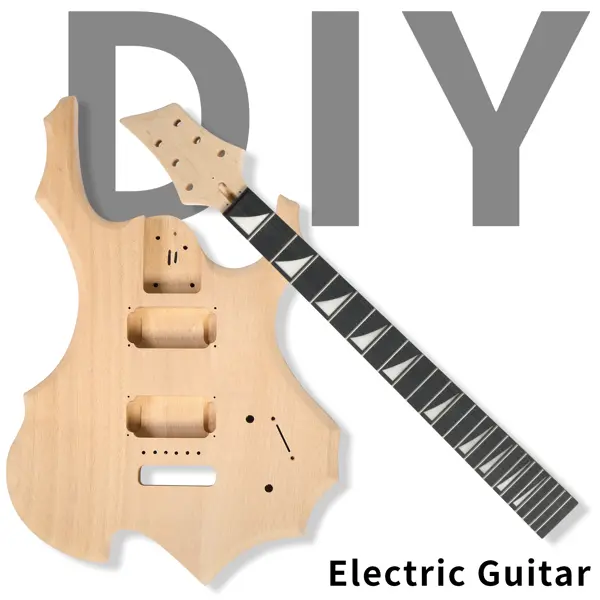 6-String Flame-Shaped DIY Electric Guitar Kit for Beginners - Mahogany Body, Maple Neck, 5-Way Switch, 1x Wrench Tool, 17.7x12.9x1.65 Inches, Essential Musical Instrument Accessories for DIY Projects