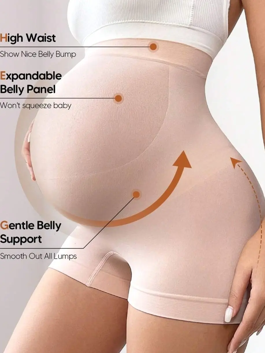 Maternity High Waist Belly Support Shorts, Expandable Panel Compression Shorts for Pregnancy