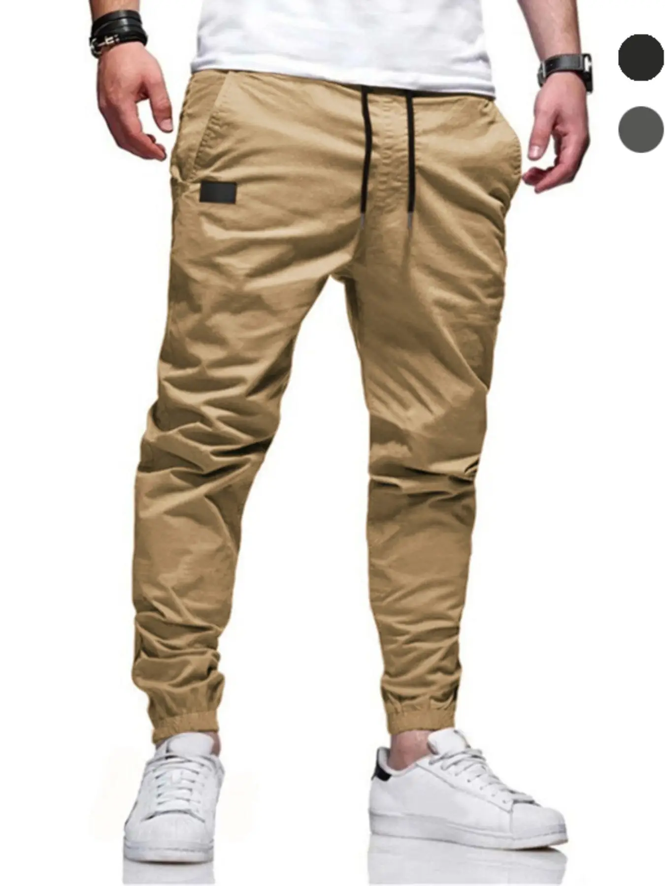 Men's Patched Pocket Drawstring Waist Jogger Pants, Loose Casual Solid Color Elastic Waist Trousers for Summer, Fashion Men's Bottoms for Daily Wear