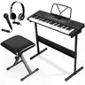 Segawe 61-Key Electronic Piano Keyboard Kit Bundle - Beginner-Focused Portable Digital Piano with LED Digital Display, Music Stand, Headphones, Microphone, AA Power Compatibility, Foldable Stool for Hobby, Birthday, Festival Use