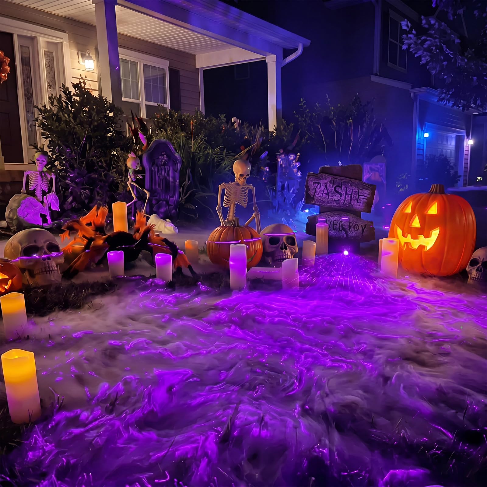 Halloween Laser Swamp Light Works with Low Lying Fog Machine (Not included), Laser Projector Laser Pointer High Power IP67 Waterproof 360-Degree Adjustable Halloween Decor Creepy Haunted House Decor Garden DIY Halloween Witch Decorations for Yard