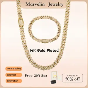 14K Gold-Plated 14mm Diamond Clasp Heavyweight Solid Men's Miami Cuban Chain Necklace Hip-Hop Jewelry Valentine's Day Gift