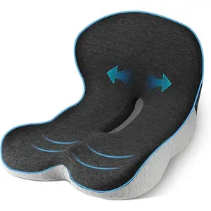 Seat Cushion for Truck Driver Memory Foam with L-Shaped Ergonomic Design Lumbar Support Pillow & Tailbone Pain Relief for Long Driving Semi Truck Accessories Blue