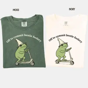 Comfort Colors Bestie Frog Shirt Off to Commit Bestie Foolery Funny Frog Scooter Tee Matching Best Friend Gift Humor Graphic Casual Wear Tee