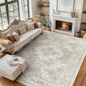 Collection Decorative Rug, Pattern Distressed Design, Non-Shedding - Easy Care-Machine Washable, Ideal for Entryway, Living Room, Bedroom