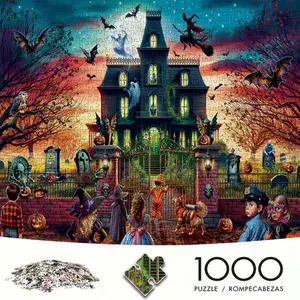 Adult Mini Puzzle Box (1000-Piece), Halloween Haunted House Theme, High-Quality Stress Relief Game, DIY Home Decor Gift