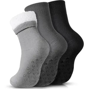 Chicingyou 3 Pairs Mens Fuzzy Slipper Socks Winter Cozy Non Slip Fleece Lined Warm Soft Home Thermal Socks Valentine Gift