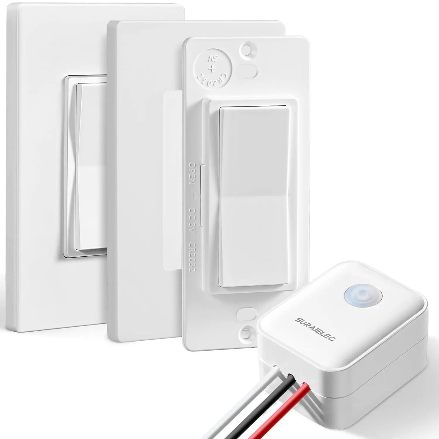 3 Way Wireless Light Switch and Receiver Kit, Decorator Rocker Wall Switch, 15 AMP, 100FT, No Wiring No WiFi, Remote Control for Lighting, Neutral Wire Required (Upgrade Antenna Model)