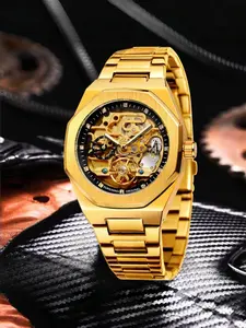 Luxury Automatic Mechanical Watch for Men, Business Skeleton Design, Stainless Steel Case, Waterproof Wristwatch, Elegant Timepiece for Daily & Formal Wear
