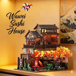 DIY Miniature Dollhouse Kit with LED Lights - Japanese Sushi House Book Nook Shelf Insert, Creative 3D Wooden Puzzle Building Set, Stress Relief Toy & Aesthetic Home Decor Gift