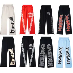 Rhinestone Letter Print Casual Long Pants for Men and Women, MIXED&EMOTION High Street Sweatpants