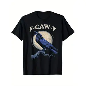 Men's Funny Crow & Raven Graphic T-Shirt - F-Caw-F Bird Design, Soft Stretchy Breathable Fabric, Loose Fit Round Neck Short Sleeve, Gothic Lettering & Crow Print for Casual Streetwear