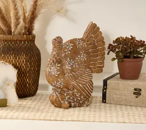 11.5" Turkey Figure with Pumpkins and Leaves by Valerie