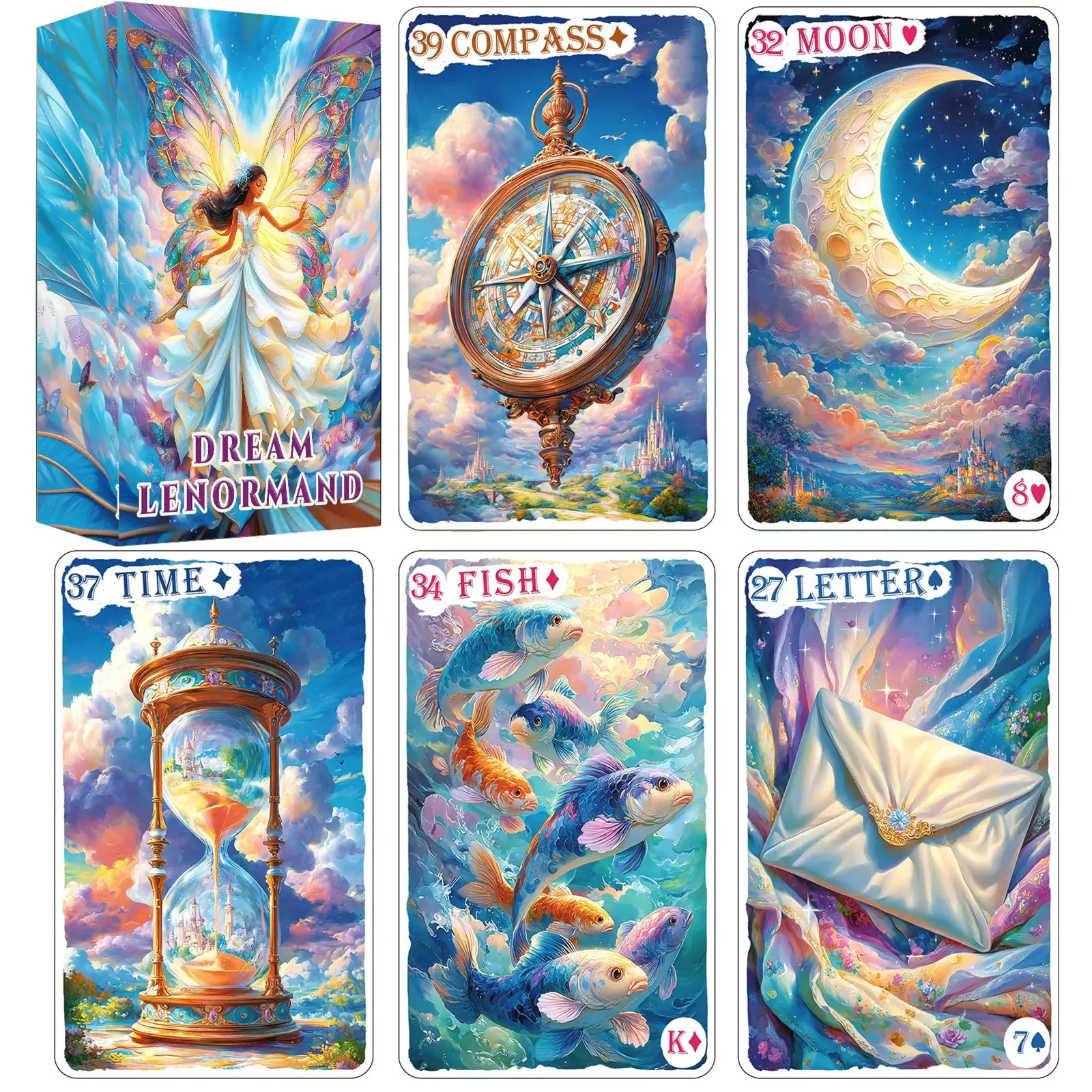 Dreamy Lenormand Oracle Cards for Beginners, 42 Card Expanded Lenormand Deck with Dreamlike Luminous Artwork, Includes 4 Bonus Cards and Digital Guidebook, Fortune Telling Cards for Daily Guidance, Spiritual Readings and Collectors