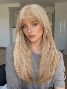 24 Inch Straight Bangs Wig, Synthetic Material Wigs, Natural Comfortable Wear, Easy Maintenance for All Ages, Perfect for Daily Use & Parties