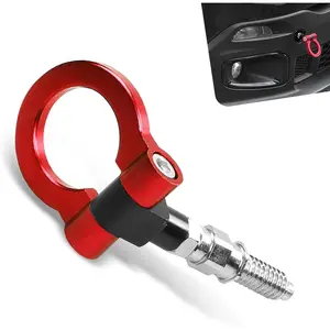1 PC Car Front Bumper Tow Hook, Screw-on Racing Style Trailer Pull Ring, Rust-proof Heavy-duty Forged Auto Trailer Ring Eye Tow Hook Kit, Universal for Most Cars (Red)