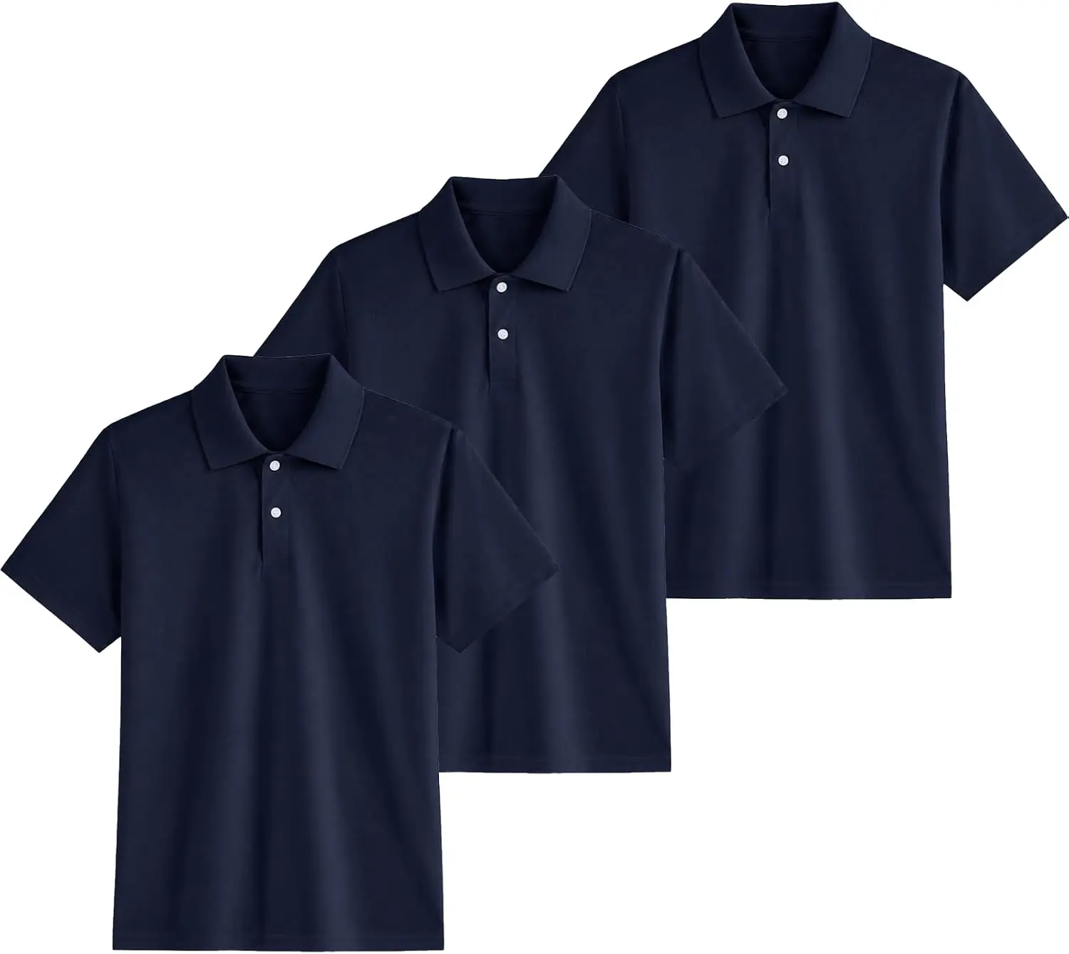 3-Pack Quick Dry Boys Polo Shirts Mesh Active Boys Uniform Shirts Age 5-16Y | 100% Polyester Athletic Youth Polo Shirts for Boys,Kids School Collared Uniform Shirts,Button Closure Golf Polo Tops