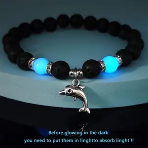 Ocean Style Dolphin Pendant Luminous Bracelet Bohemian Beach Resort Style Natural Stone Bracelet Dark Glow Bracelet Gift for Men and Women shippin shopping spree random shipping live