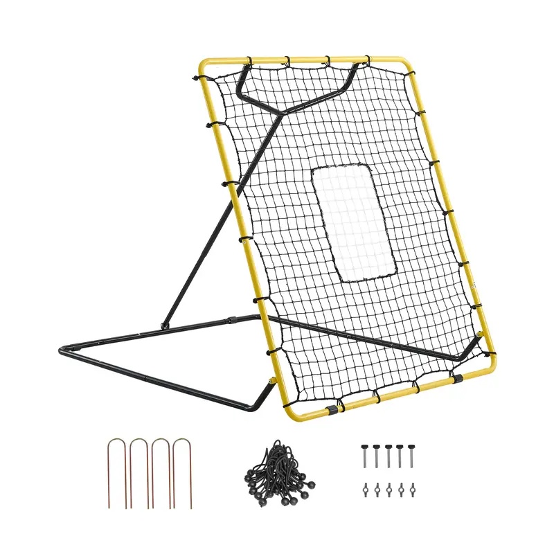 VEVOR Baseball Pitchback Trainer Flat Net, 4x4.5 ft Steel Frame Rebounder, Portable Foldable Adjustable Angle, Easy Assembly, 7.59 kg (16.7 Lbs) Sports Gear, Backyard Baseball Solo Use Training Equipment, Softball Training Aid for Casual Players