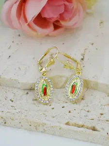 Oval-Shaped Cubic Zirconia Stud Earrings, Gold-Plated Copper Material, Casual Style Jewelry for All Seasons, No Choking Hazard
