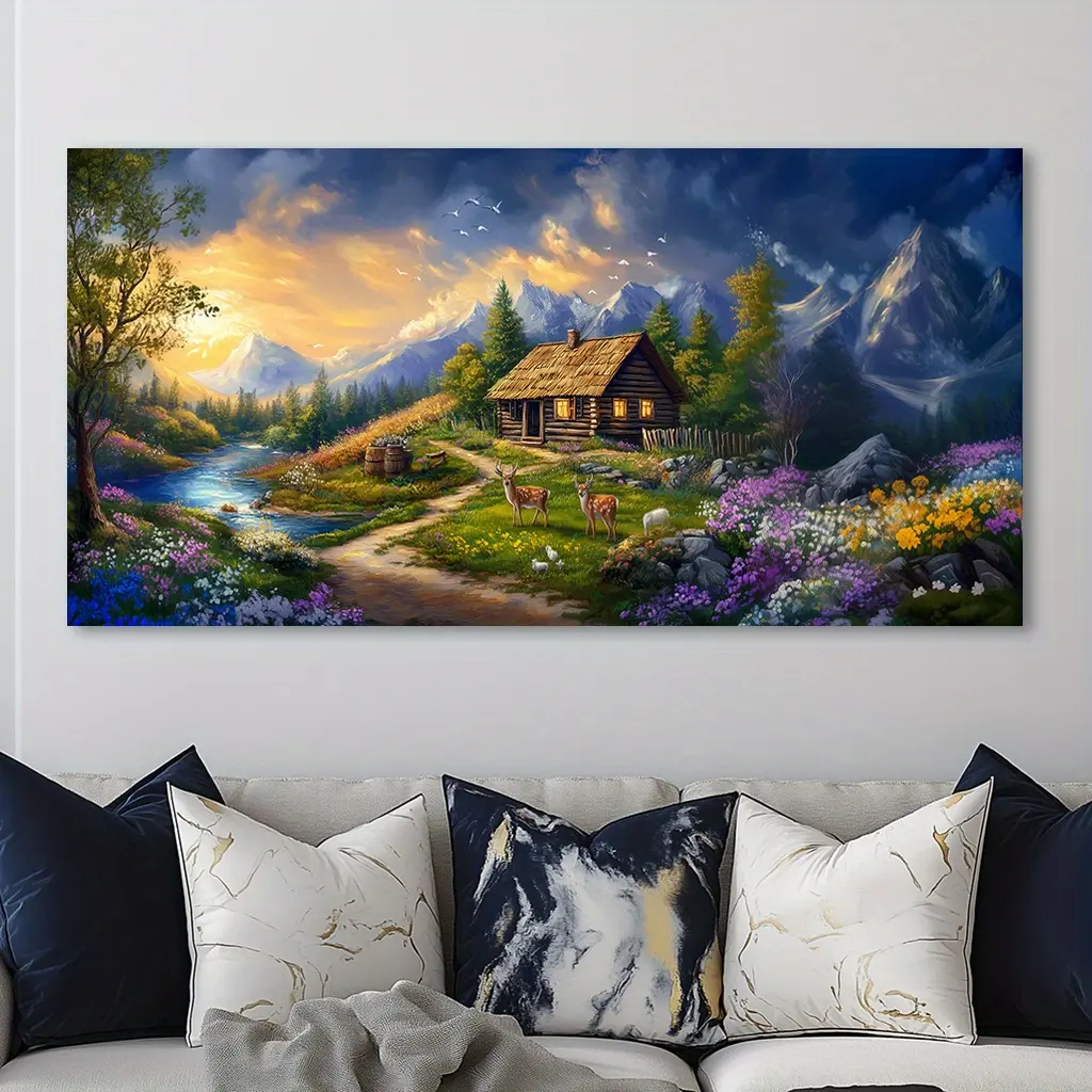 Abstract Art Canvas Wall Art - High-Quality Modern Mountain View, Solid Wood Framed, Artistic Indoor Decoration for Living Room Decor, Indoors