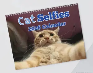 Cat selfies Wall Calendar 2026, Christmas Gift Cat Mom gag gift Funny Weird Gifts White Elephant
