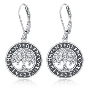 Sebina Viking Tree of Life Rune Earrings Norse Symbol Silver Jewelry for Asatru Gatherings, Nordic Culture Fans Gifting to Her