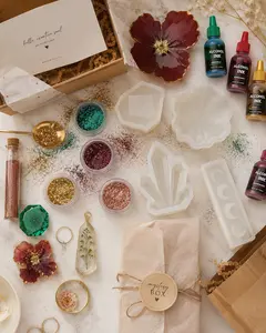Resin Art Craft Supply Starter Kit, Holographic Glitter, Silicone Mold, Alcohol Ink Bundle Set