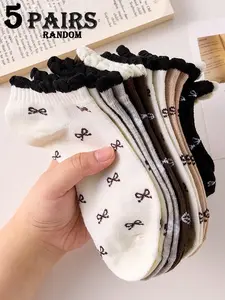 Women's Short Socks Set (5 Pairs), Colorblock Ankle Socks, Soft, Comfortable & Cute Design, Ideal for Daily Wear, Perfect for Spring/summer Season, Soft Comfy Socks