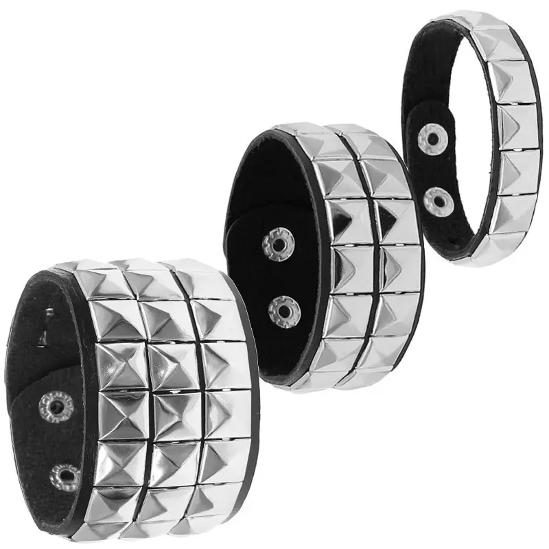 Unisex Wide Cuff Leather Bracelet - 1/2/3 Row Cuspidal Spikes Rivet Stud, Adjustable Punk Gothic Rock Style Jewelry for Men & Women, Adjustable Bracelet, Punk Style Bracelet