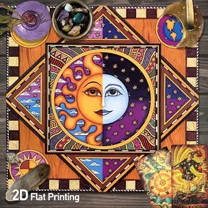 Celestial Sun and Moon Face Altar Cloth | Sunny Day and Starry Night Dichotomy Table Cover | Square Gaming Tarot Tablecloth for Witchcraft Astrology Divination Fortune Telling | Perfect Gift for Spiritual Occasions and Festivals