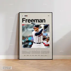 Freddie Freeman Poster, Atlanta Braves Wall Art Print, Framed MLB Baseball Décor