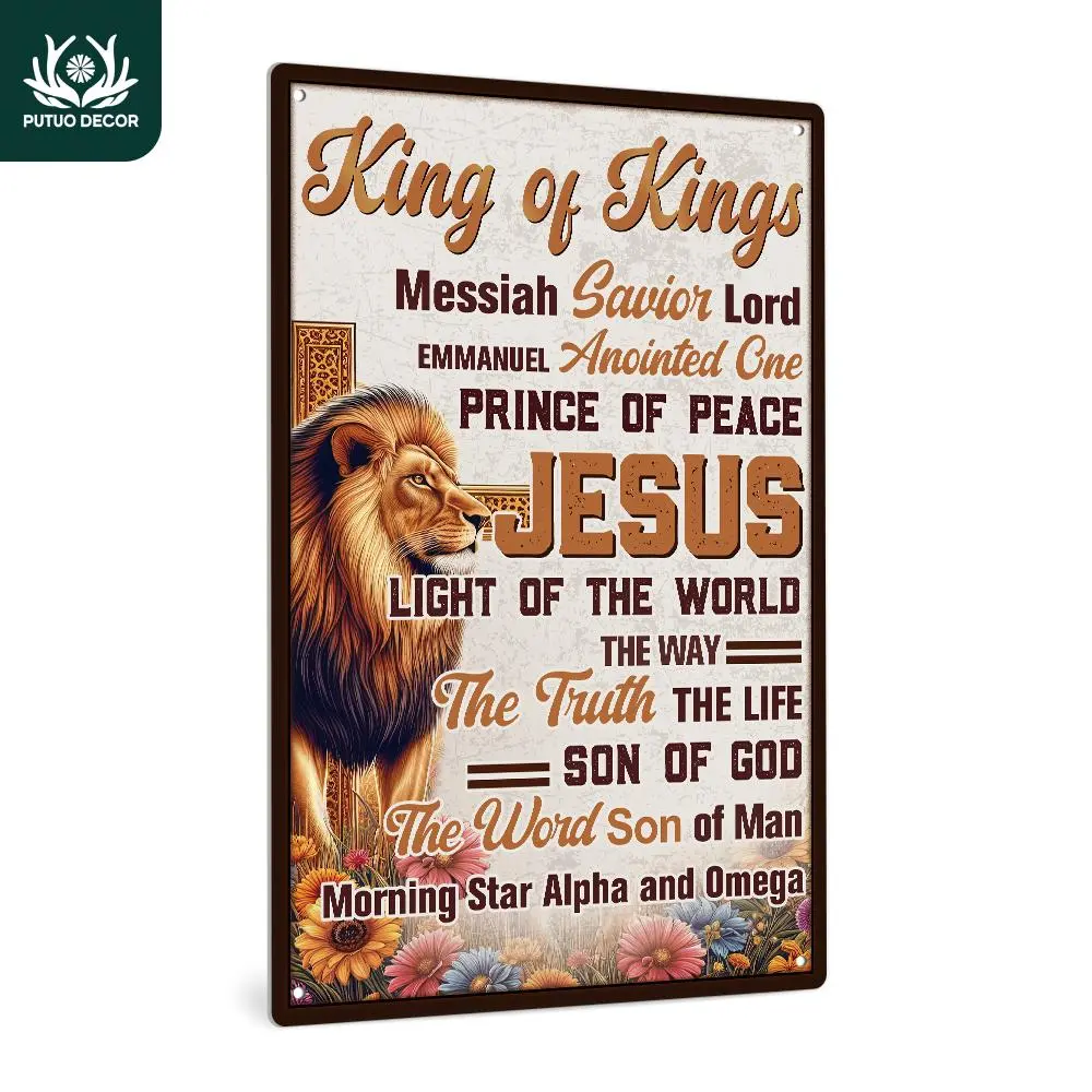 Vintage Metal Tin Sign, 1 Count King Of Kings Sign, Wall Art Decor for Home Farmhouse Church Living Room Bedroom Study Room Bar
