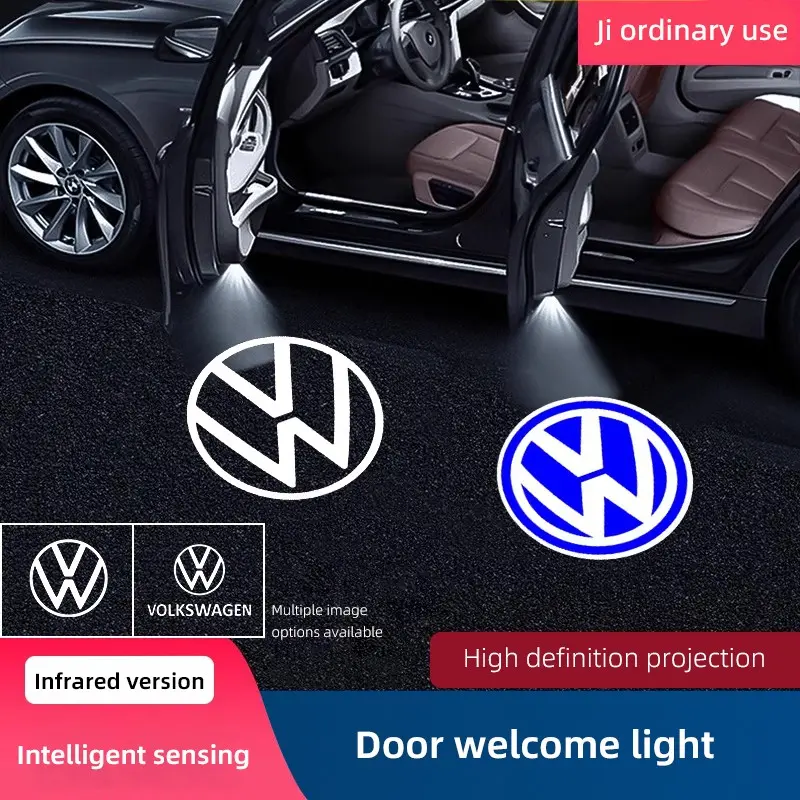 2pcs HD Led Welcome Light Car Door Lights Projector Lamps For Volkswagen VW GTI Polo Golf Passat Tiguan Arteon Touareg CC Taigo Caddy Jetta T-ROC Beetle Sharan Touran Scirocco
