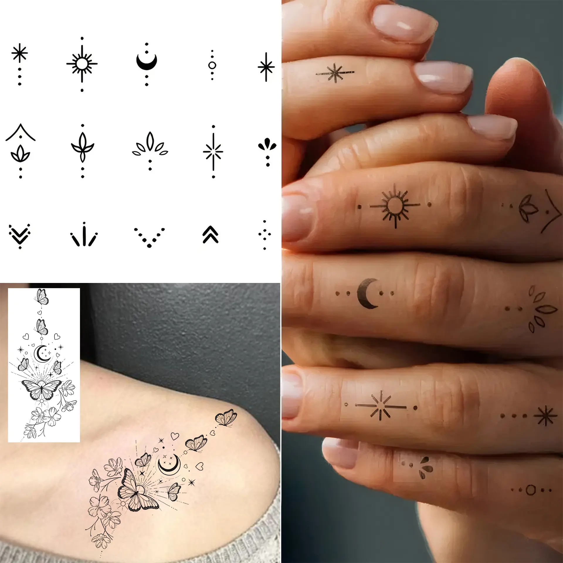 4 styles of mixed temporary tattoo stickers, four sets to choose from, snake cross spider watercolor butterfly flower body tattoo