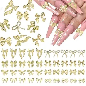 40 Pcs Metal Bows Nail Charms, Alloy Nail Bows Charm 3D Golden Bowknots Charms for Nails, Assorted Luxury Shiny Bow Tie Nails Gems Charm Nail Art Accessories