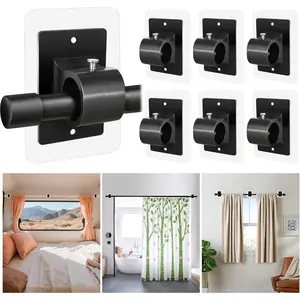 6PCS No Drill Self Adhesive Curtain Rod Brackets, Nail Free Adjustable Non Screw Drapery Rod Holder Hook Renter Friendly for Apartment Window Wall Door Ceiling Mount