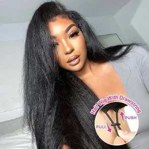 【3 IN 1 HALF WIG】FORGIRLFOREVER Easy Wear Kinky Straight Half Wig Drawstring Invisible Hairline Yaki Half Wig Comfortable Fit No Glue Needed Human Hair Wigs