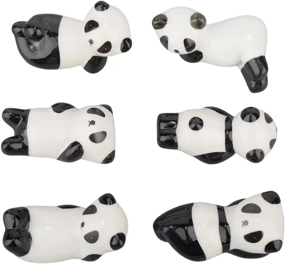 6 Styles Ceramic Panda Chopstick Rest Holder Set Black White Cute Chinese Animal Chopstick Stand Rack Pen Holder Portable Washable Reusable for Kitchen Supplies Cooking Utensils Tableware